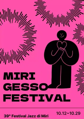 Concerto del festival jazz con semplici e adorabili personaggi illustrati in rosa e nero