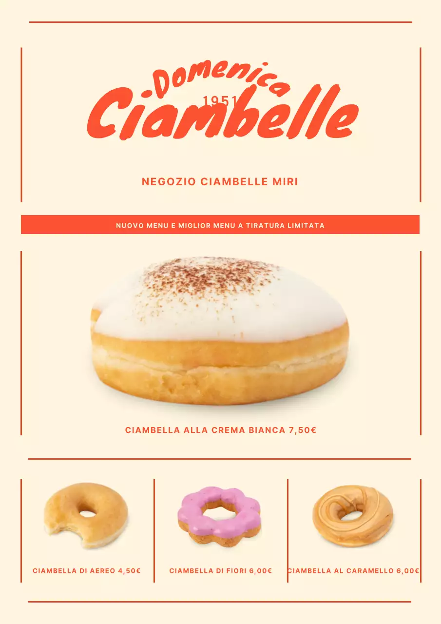 Menu del Donut Cafè in beige e rosso