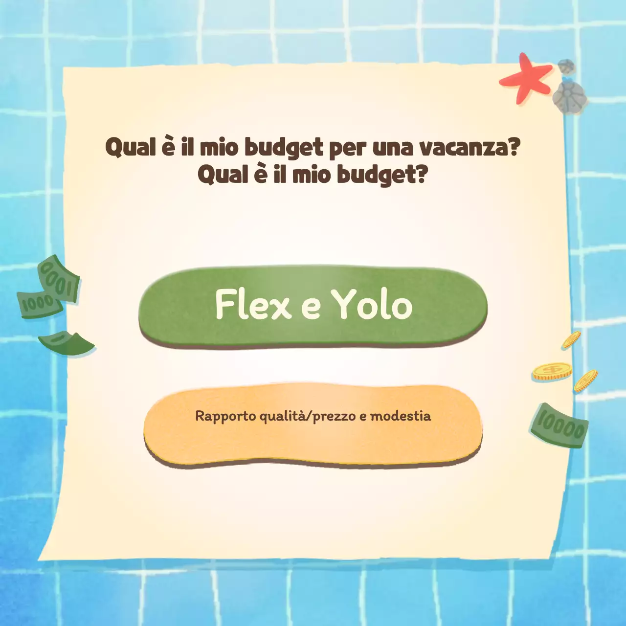 Test psicologico di tipo vacanziero con un simpatico concetto di piscina blu