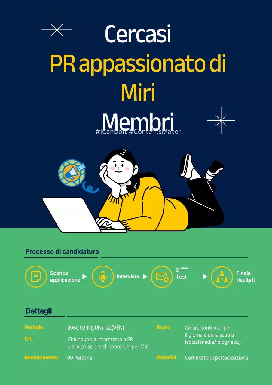 Verde blu navy giallo studente universitario illustrazione annuncio di lavoro