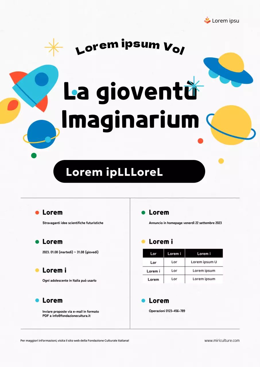 Invito alle attività con illustrazioni colorate di concetti spaziali