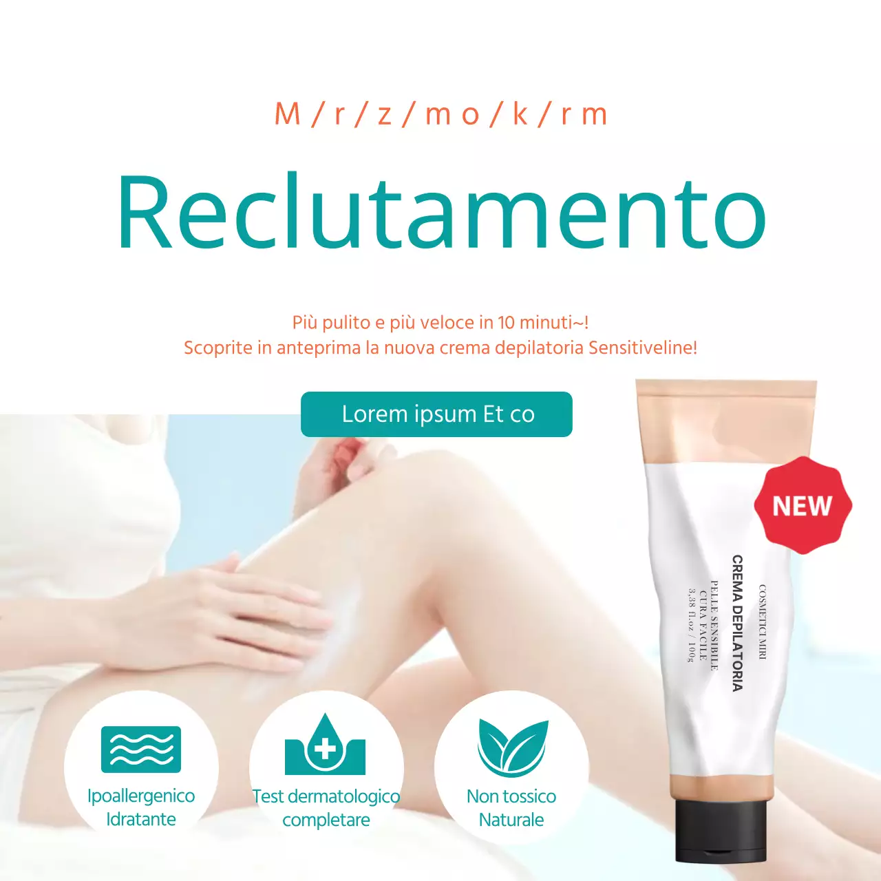 Foto e informazioni sul prodotto menta e beige Reclutamento per la prova della crema depilatoria