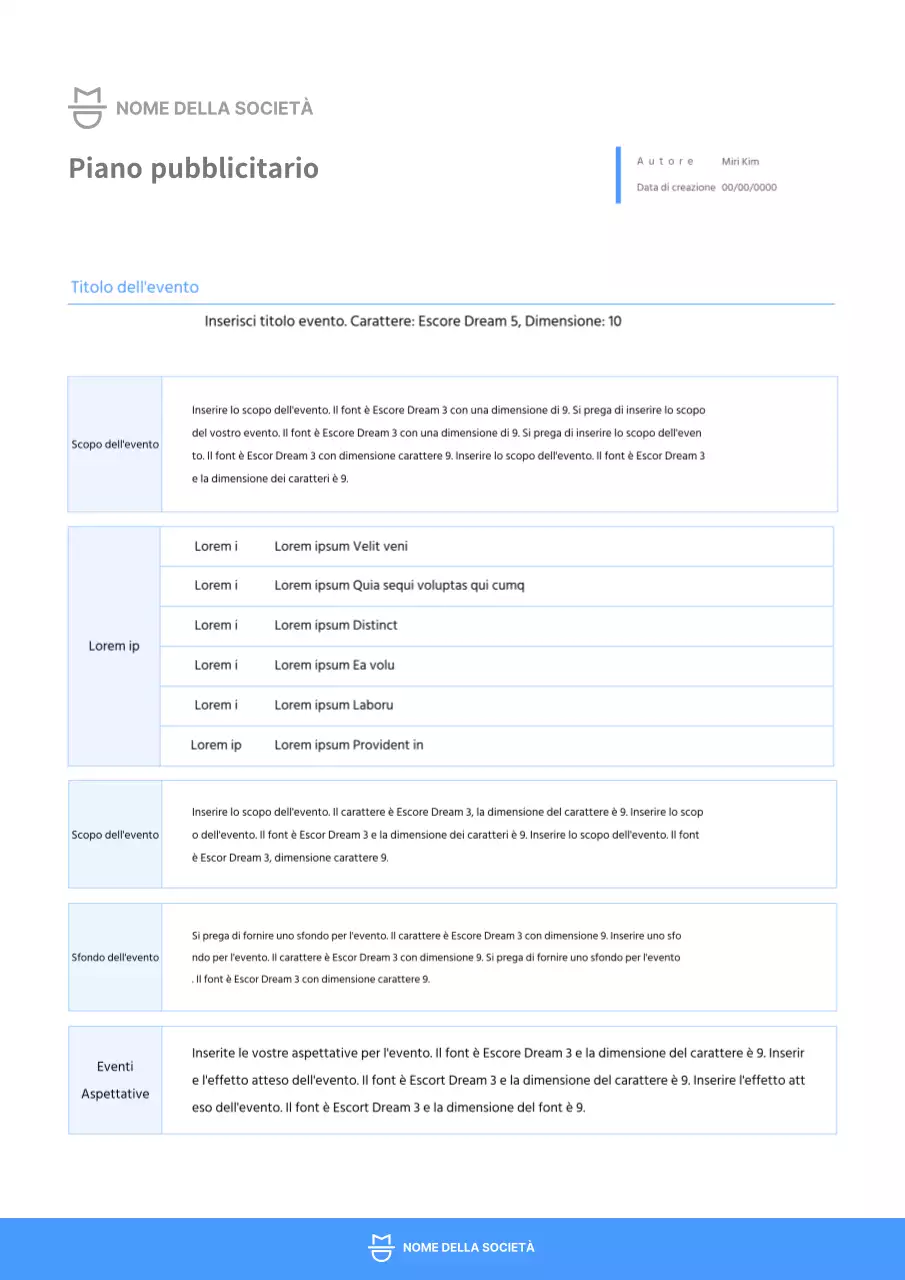 modello di documento di piano promozionale semplice blu