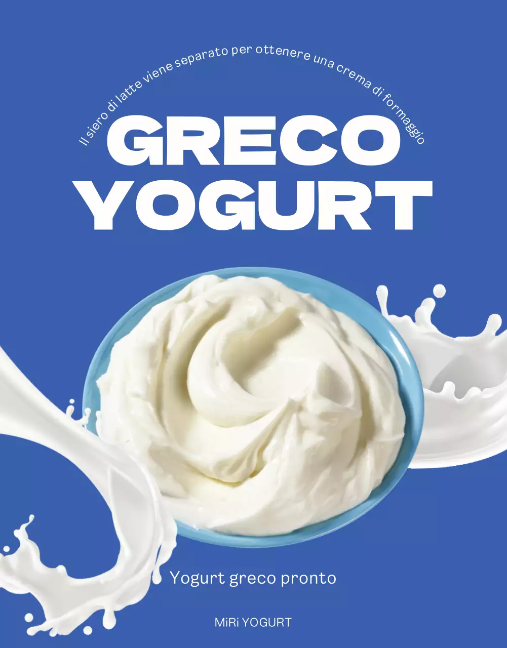 Pagina di dettaglio yogurt greco blu giallo vivido e pulito