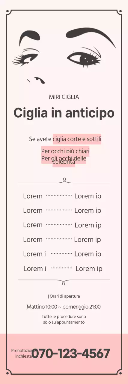 Banner semplice per il trattamento delle ciglia con illustrazione in rosa