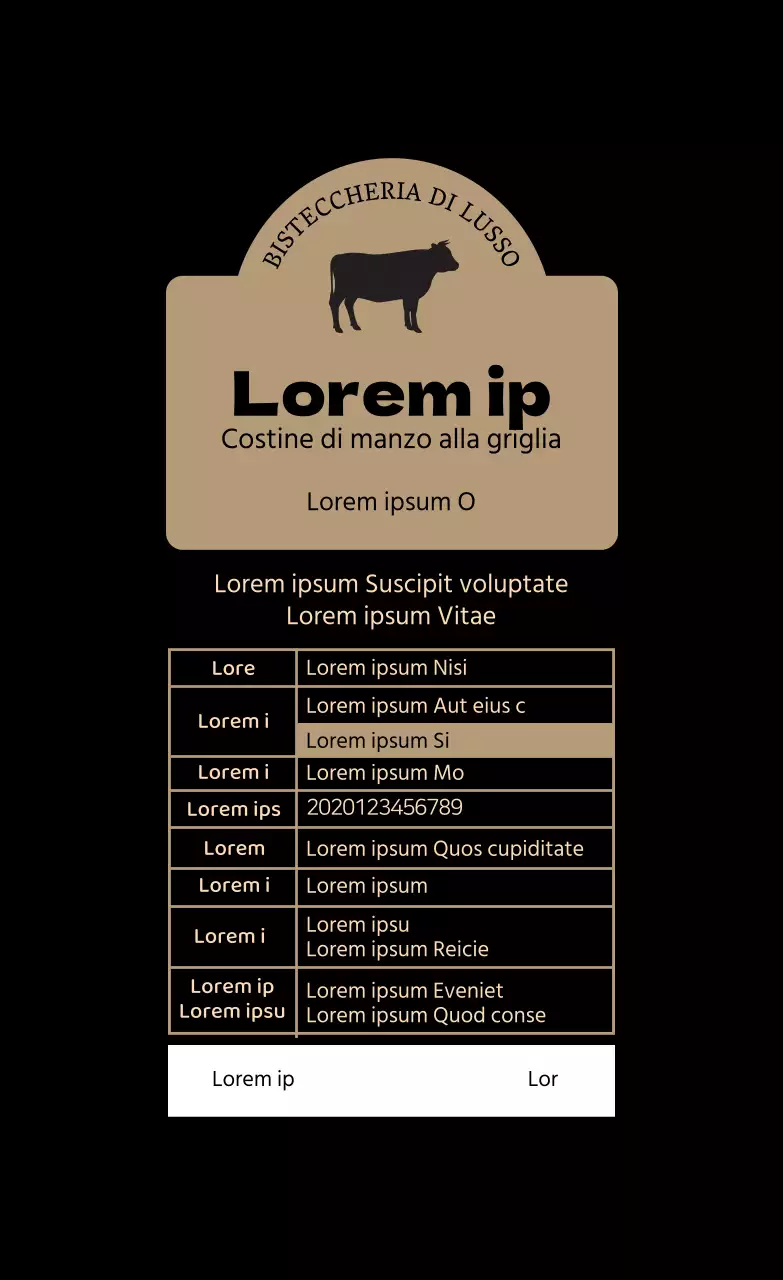 Etichetta alimentare illustrata beige del manzo coreano