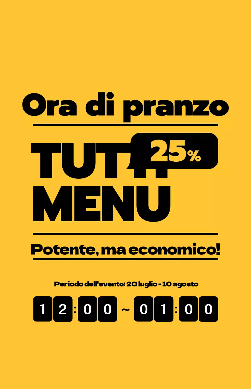 Promuovete le offerte per il pranzo con testo nero a contrasto su sfondo giallo