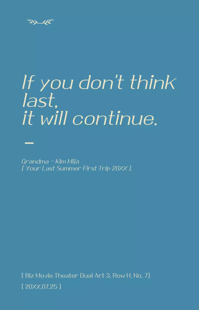 Poster film dengan kutipan film yang emosional dalam warna-warna lembut