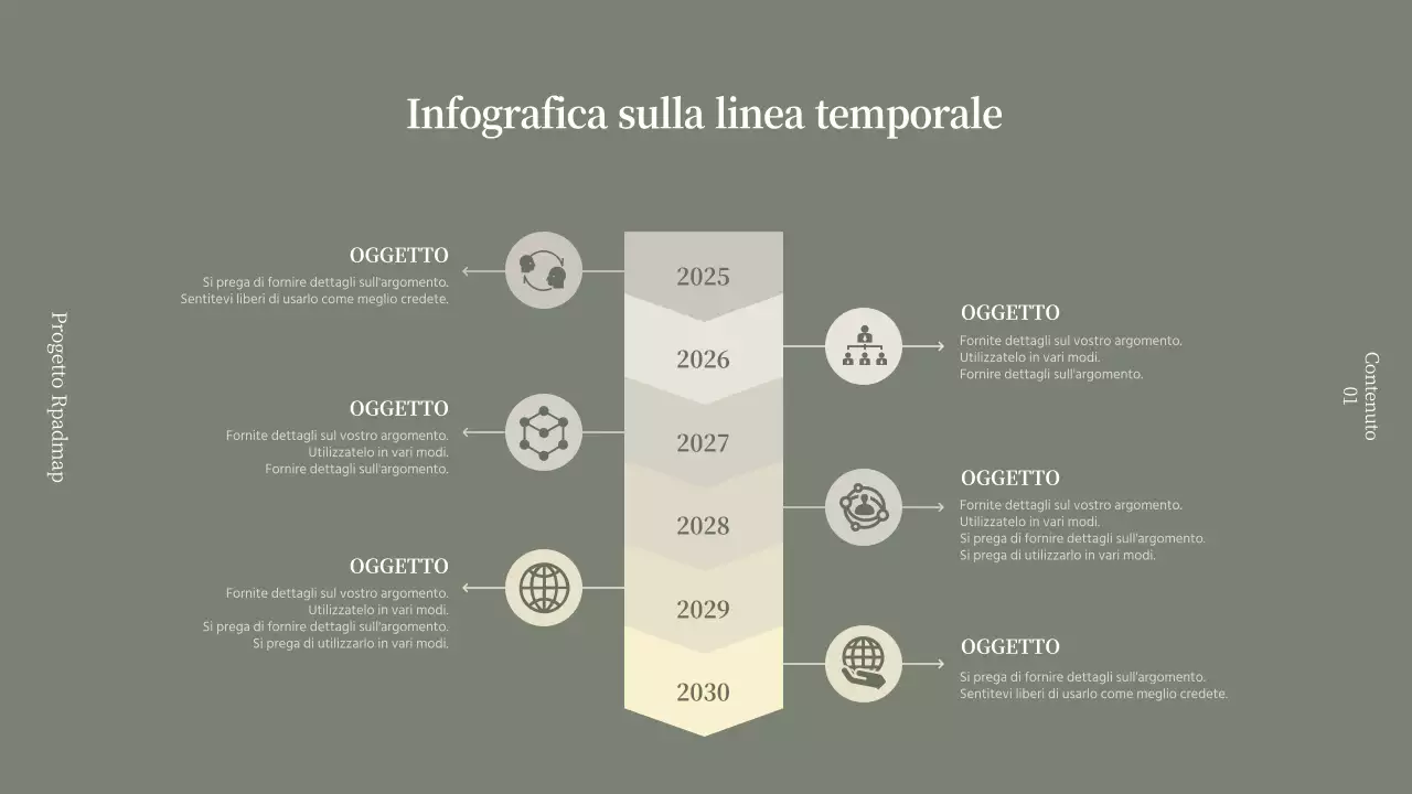 Timeline con icone grigio-beige