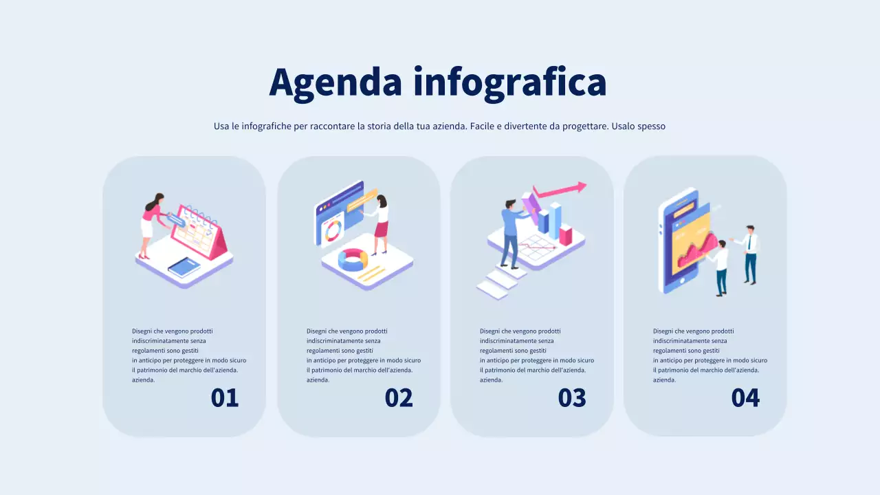 Agenda infografica con illustrazione grafica di tipo business di colore blu e azzurro