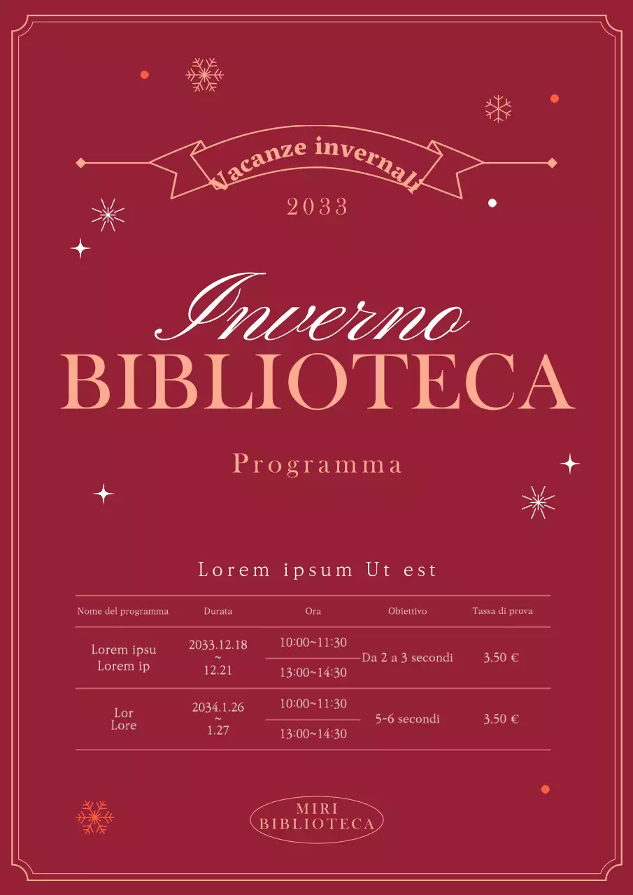 Programma della Biblioteca per la pausa invernale in rosso