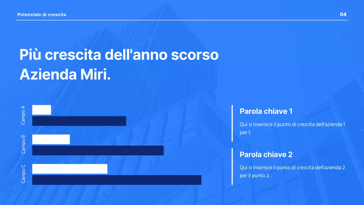 Una moderna presentazione aziendale in blu e bianco