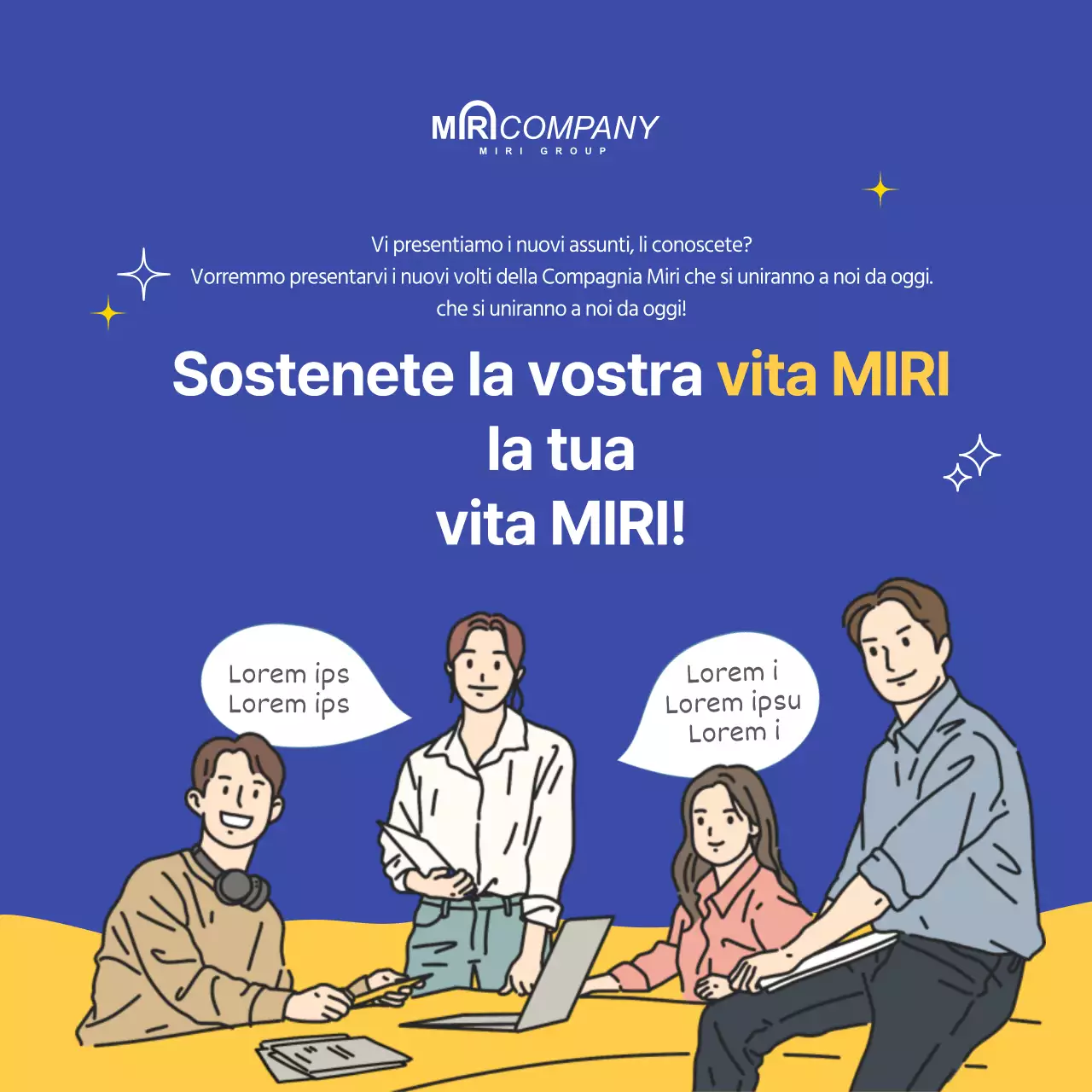 Concetto blu giallo biglietto di presentazione aziendale per i dipendenti notizie contenuti nei social media