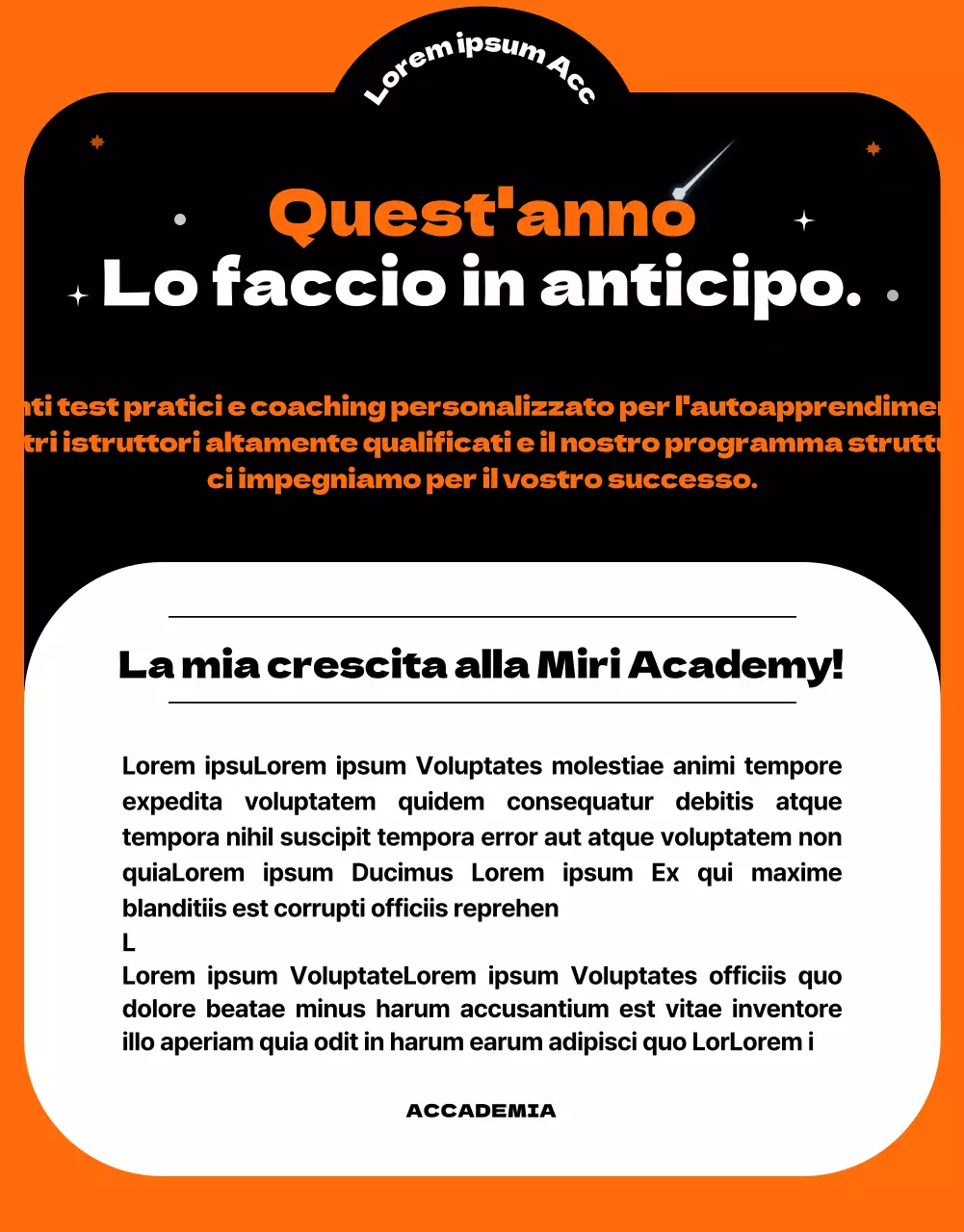 Un concetto di spazio esterno con accenti arancioni Introdurre una scuola di trasferimento unica e divertente