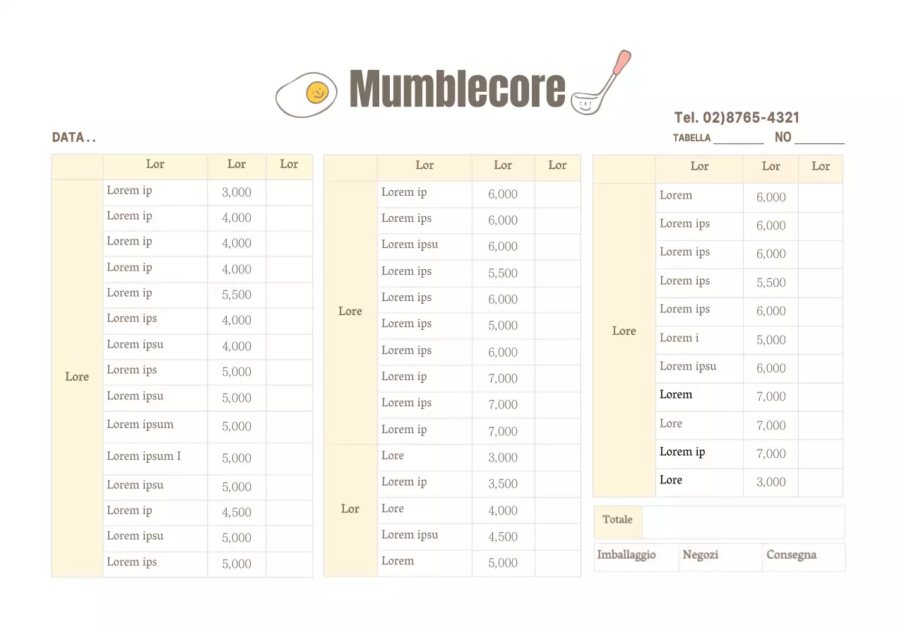 Ordini del ristorante