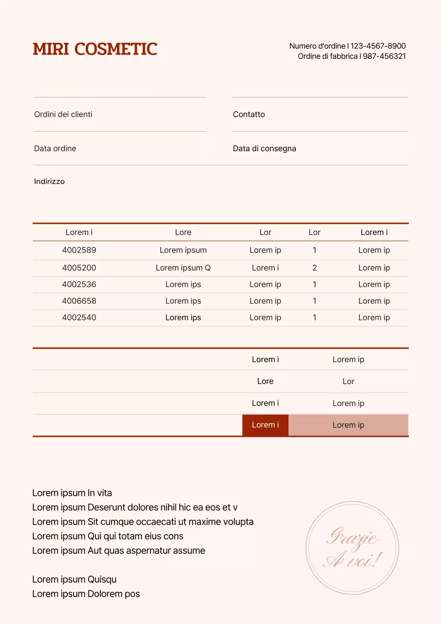 Ordine di cosmetici in bordeaux