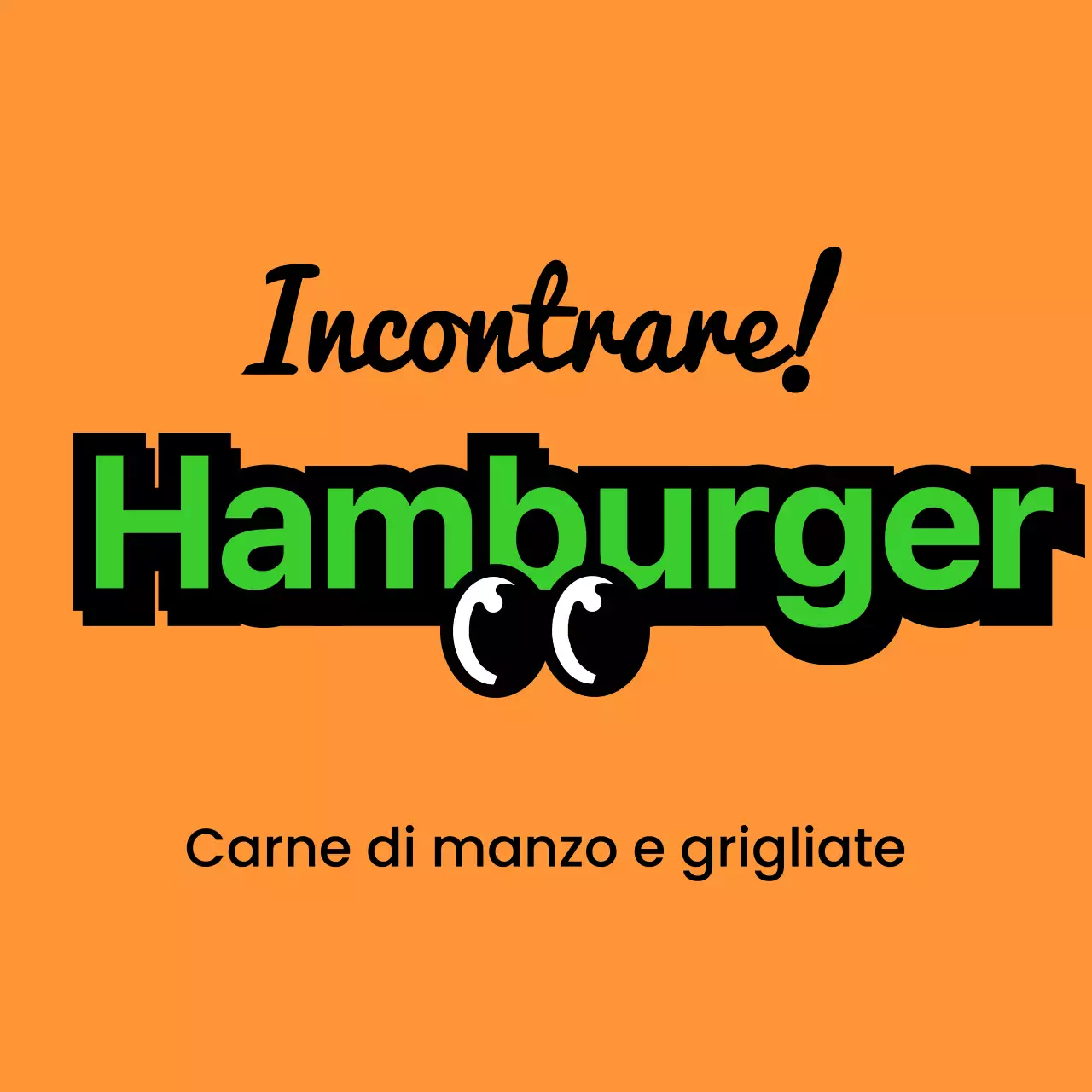 Un'insegna unica all'interno del punto vendita con testo colorato e multicolore Meal Burger e simpatici personaggi degli hamburger