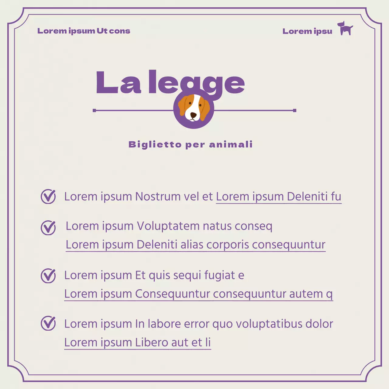 Informazioni sui biglietti per gli animali domestici viola