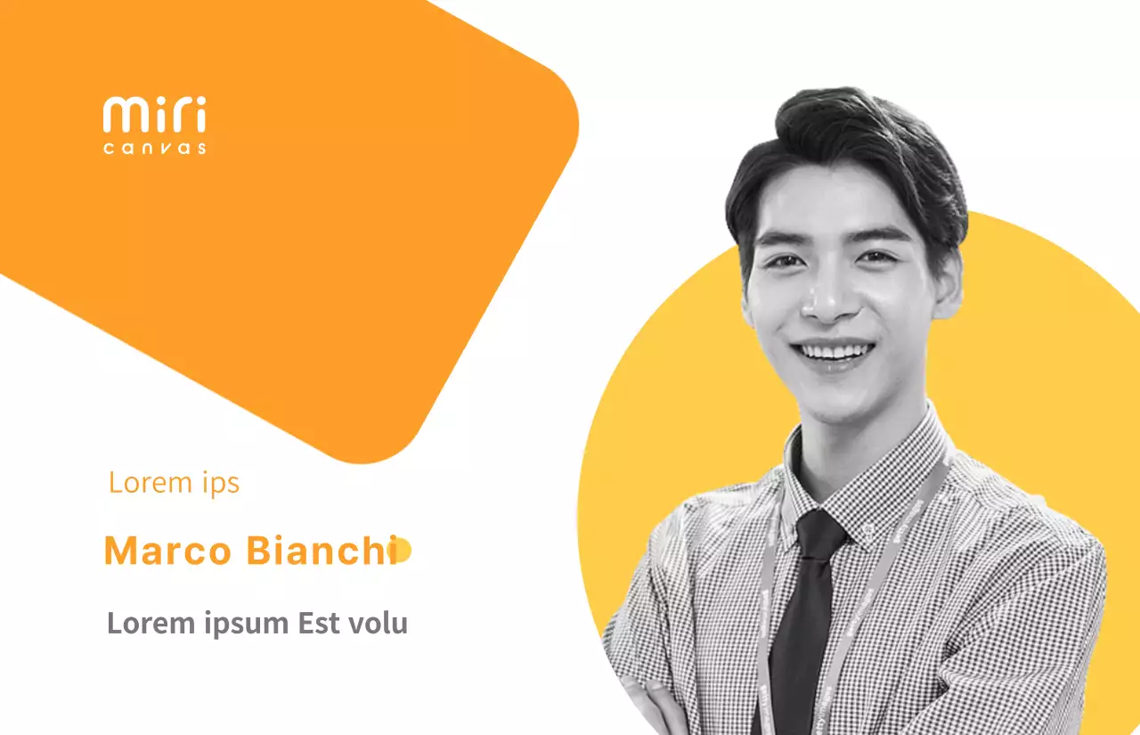 Stile semplice con forme gialle e un'immagine in bianco e nero di un impiegato.