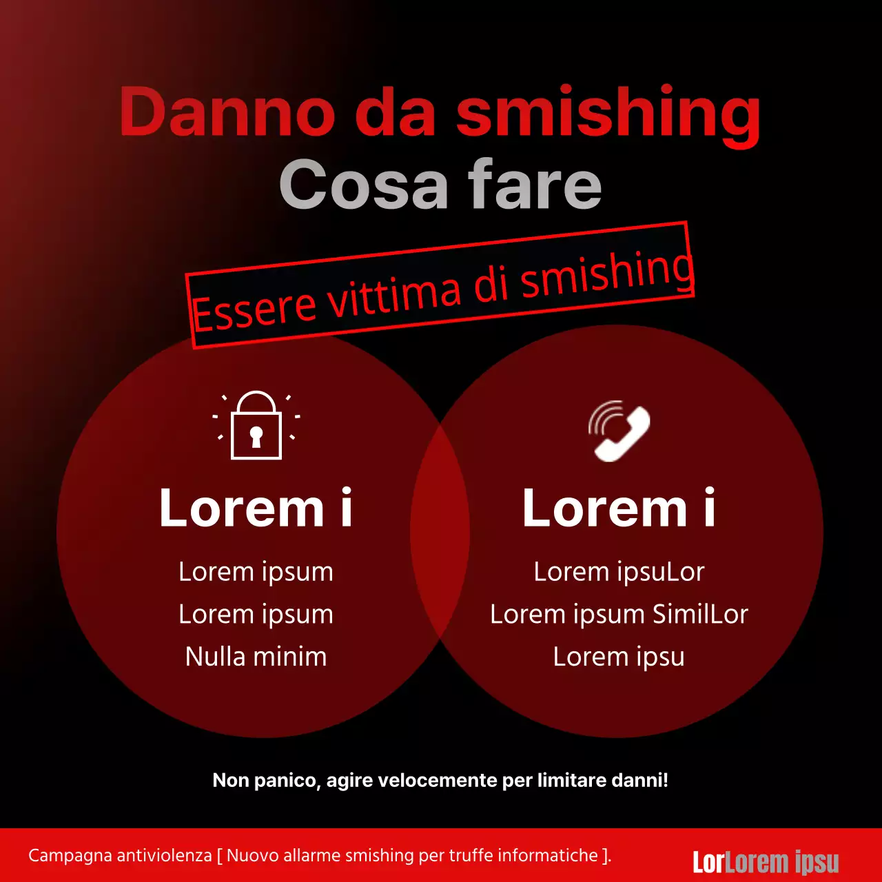 Avvisi di smishing rossi e neri