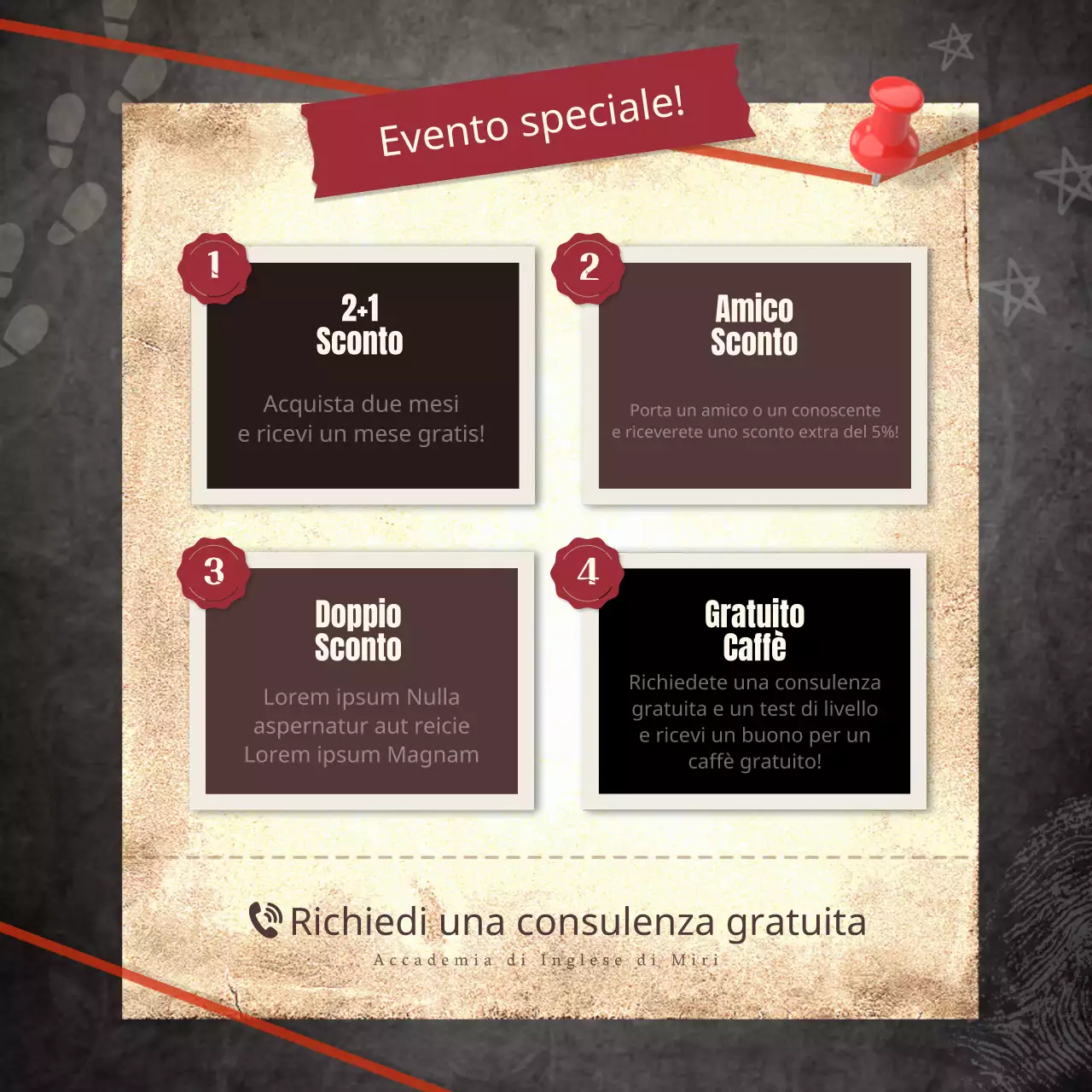 Modello di evento scolastico in lingua inglese come un diario di evento scuro