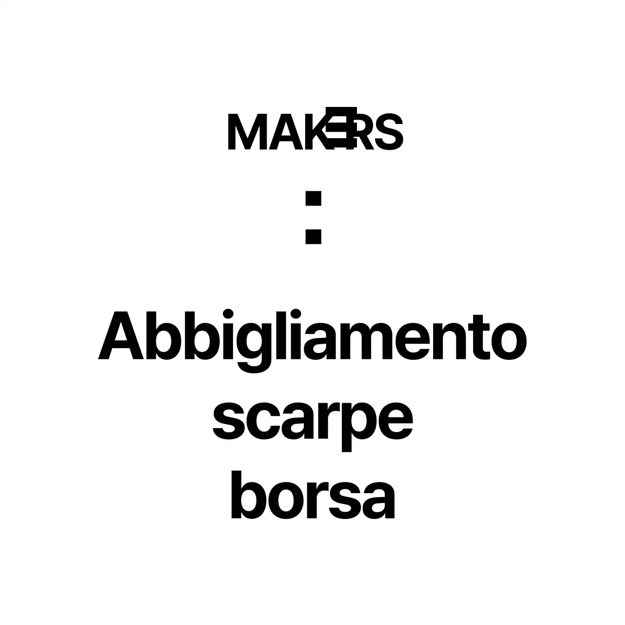 Una semplice insegna di negozio con testo e forme editoriali nere.