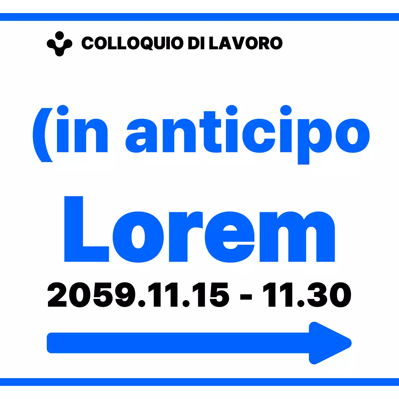 Blu e bianco semplice moderno icone freccia e testo frasi stile layout Indicazioni per il colloquio nuovo assunto
