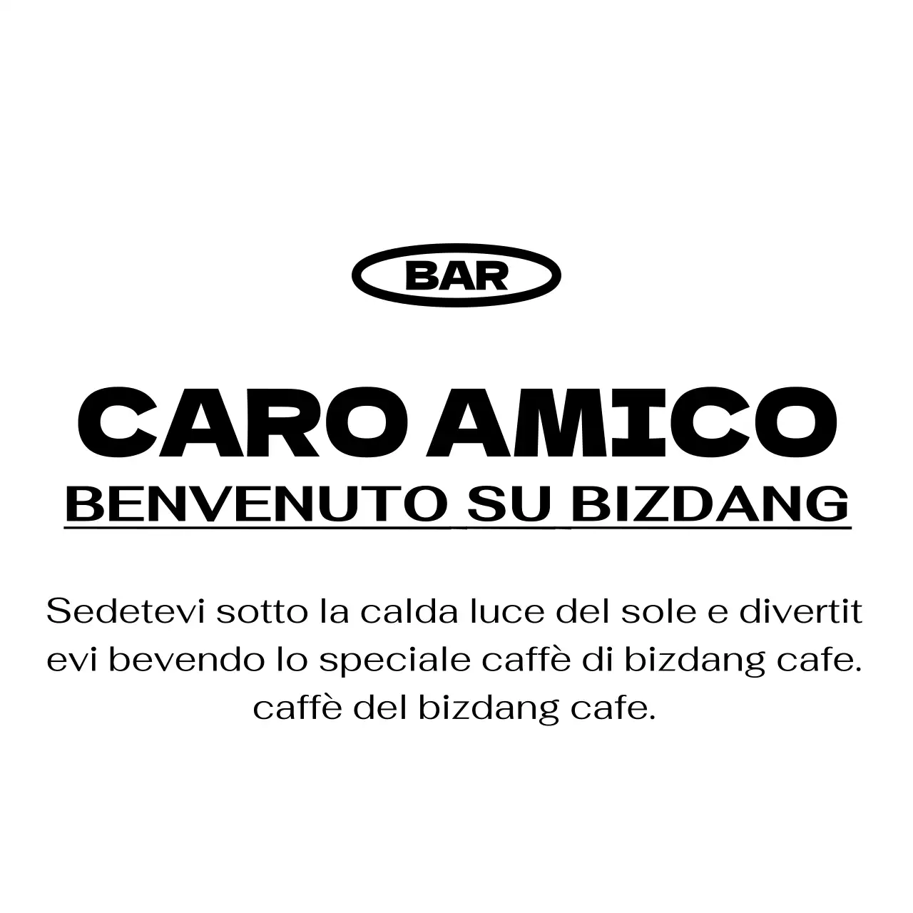 Stile semplice e alla moda, con testo in bianco e nero, per le promozioni e il merchandising dei bar.