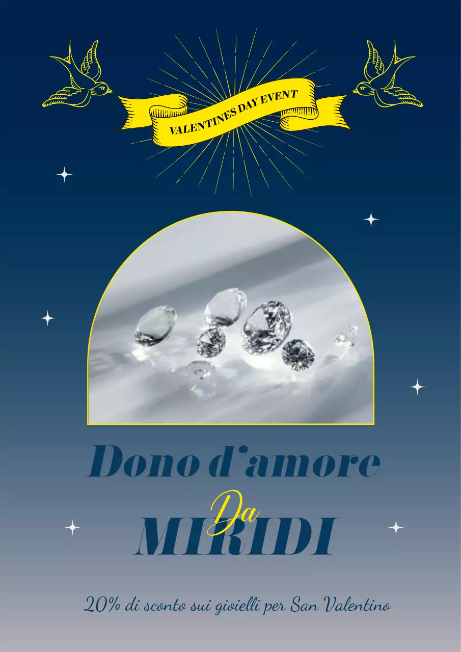 Poster per gioielli con un uccello giallo e blu che tiene un nastro