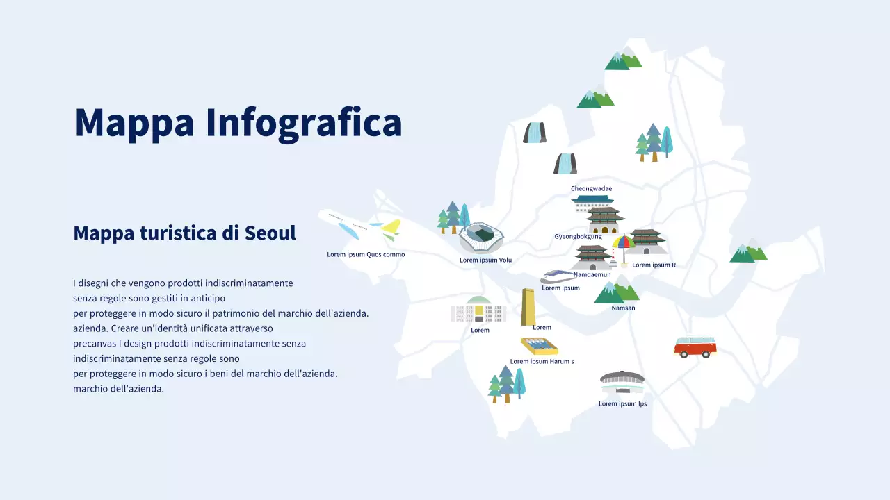 Mappa illustrata di Seoul in blu e azzurro MAPPA infografica