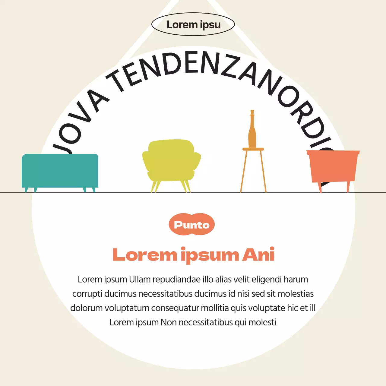 Una selezione di interni puliti e tranquillizzanti in arancione vintage.