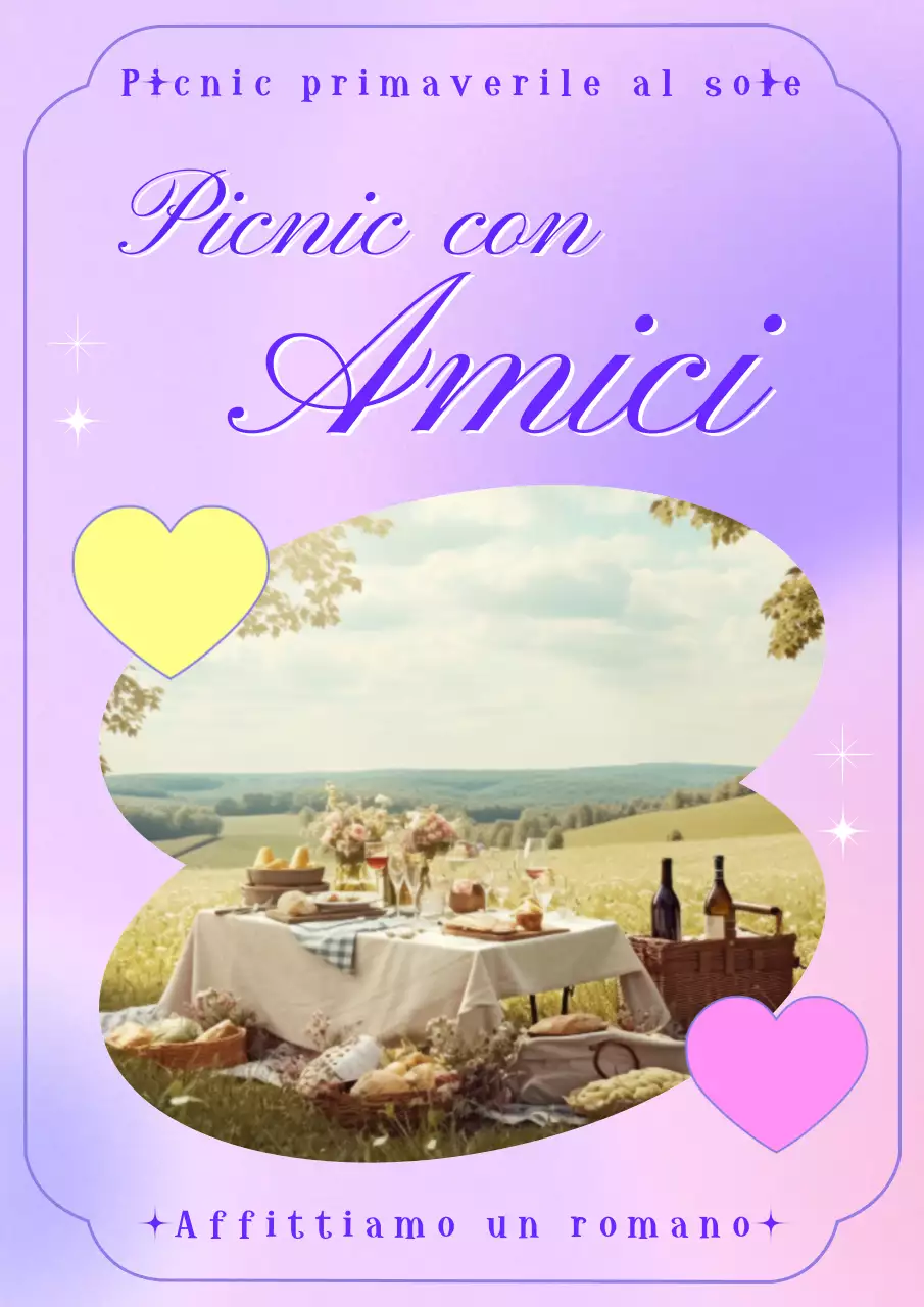 Un picnic con gli amici in una foto dal bagliore viola