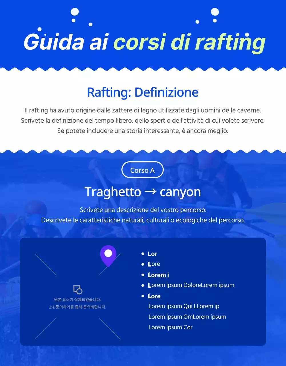 Promuovere il rafting attivo con schizzi d'acqua su sfondo blu