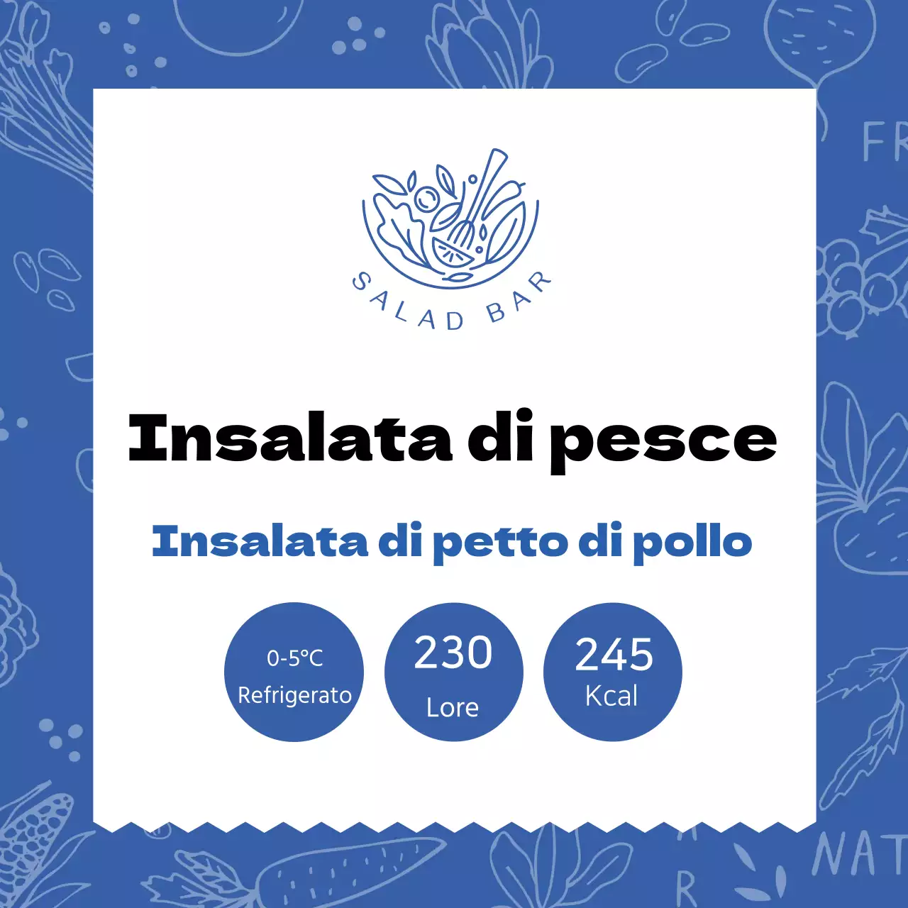 Etichetta per insalata di mare a fantasia blu