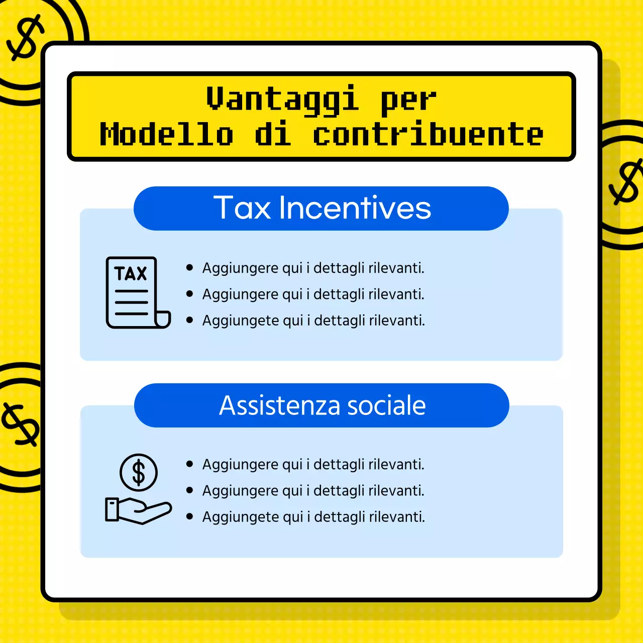 Fornitura di informazioni esemplari ai contribuenti con il tema della calcolatrice gialla (Card News)