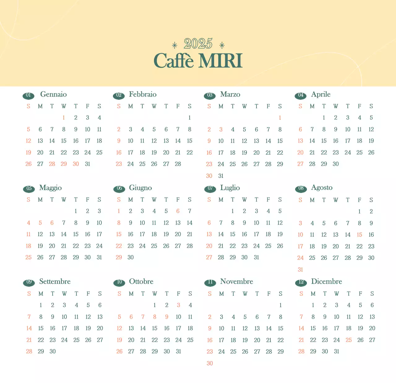 Calendario dei bar con i consigli per le bevande del mese