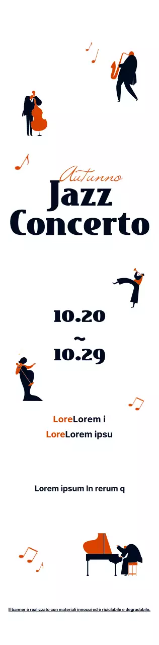 Informazioni sui concerti jazz in un simpatico stile illustrativo in nero e arancione