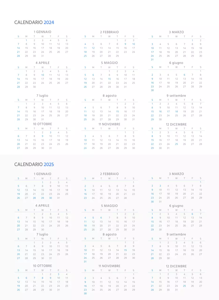 Calendario da parete di concetto aziendale semplice in blu e bianco