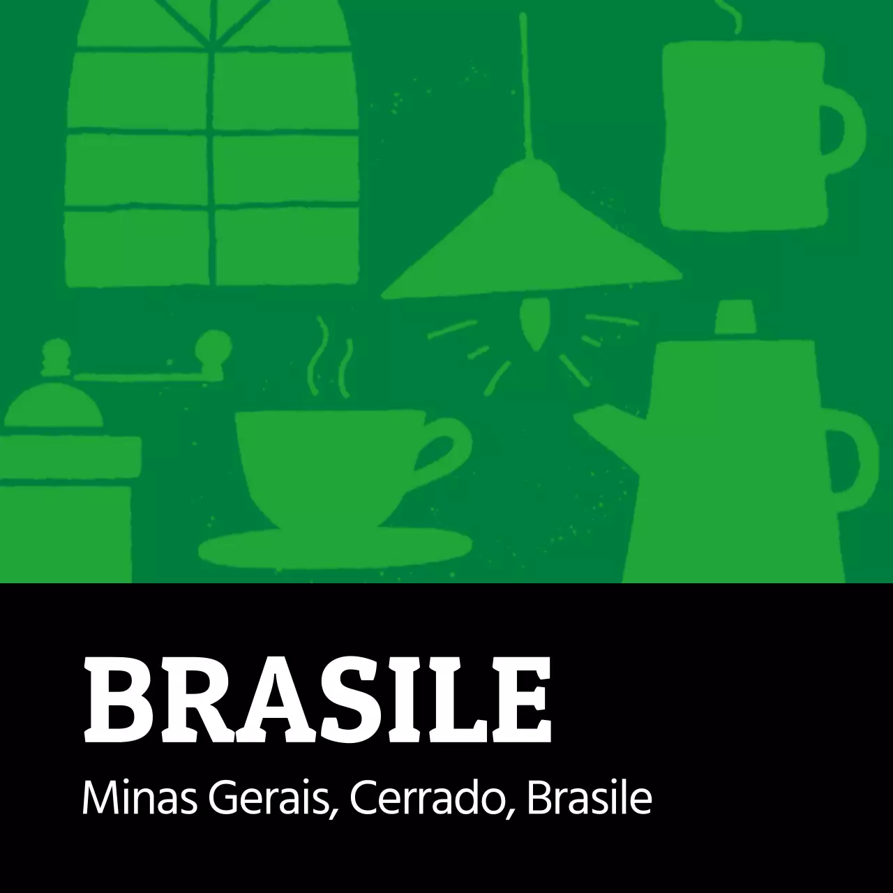 Etichetta di caffè in grani vintage illustrata e colorata Brasile (quadrata)