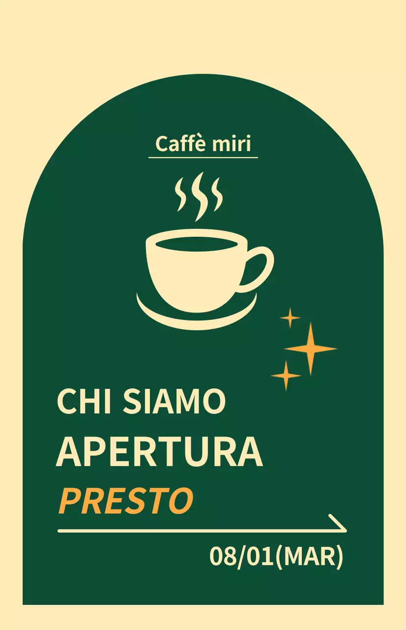  Bandiera per le finestre in arrivo con l'icona del caffè su sfondo giallo chiaro e verde
