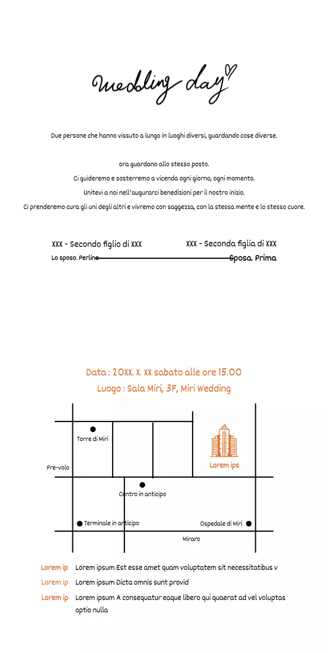 Partecipazioni di matrimonio degli sposi uno di fronte all'altro su sfondo giallo chiaro
