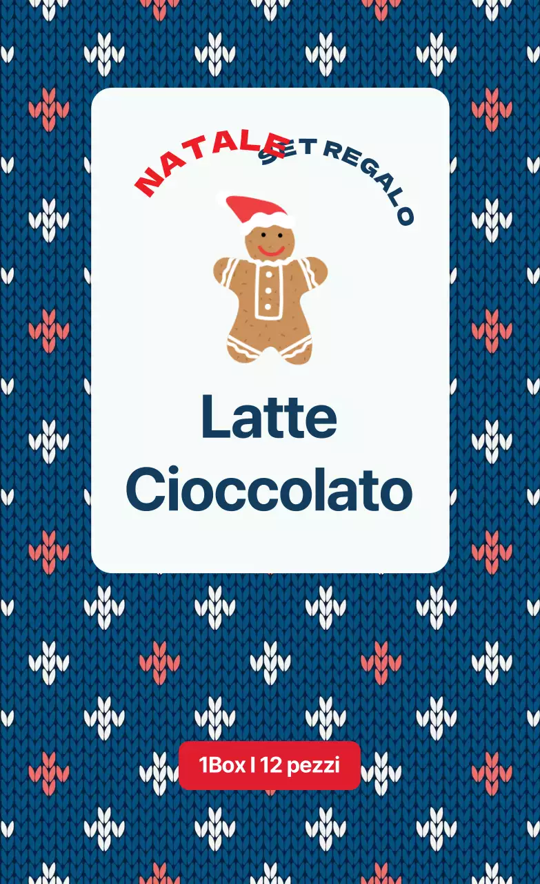 Etichetta per la confezione di cioccolato natalizio con motivo a maglia blu e rosso