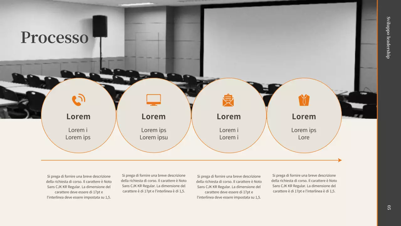 Proposta di lezione di coaching sulla leadership del promotore in grigio e arancione