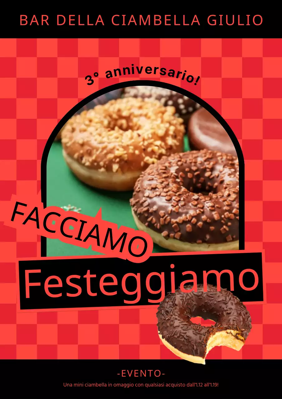 Donazione di ciambelle con sfondo a scacchiera rosso (webposter verticale)