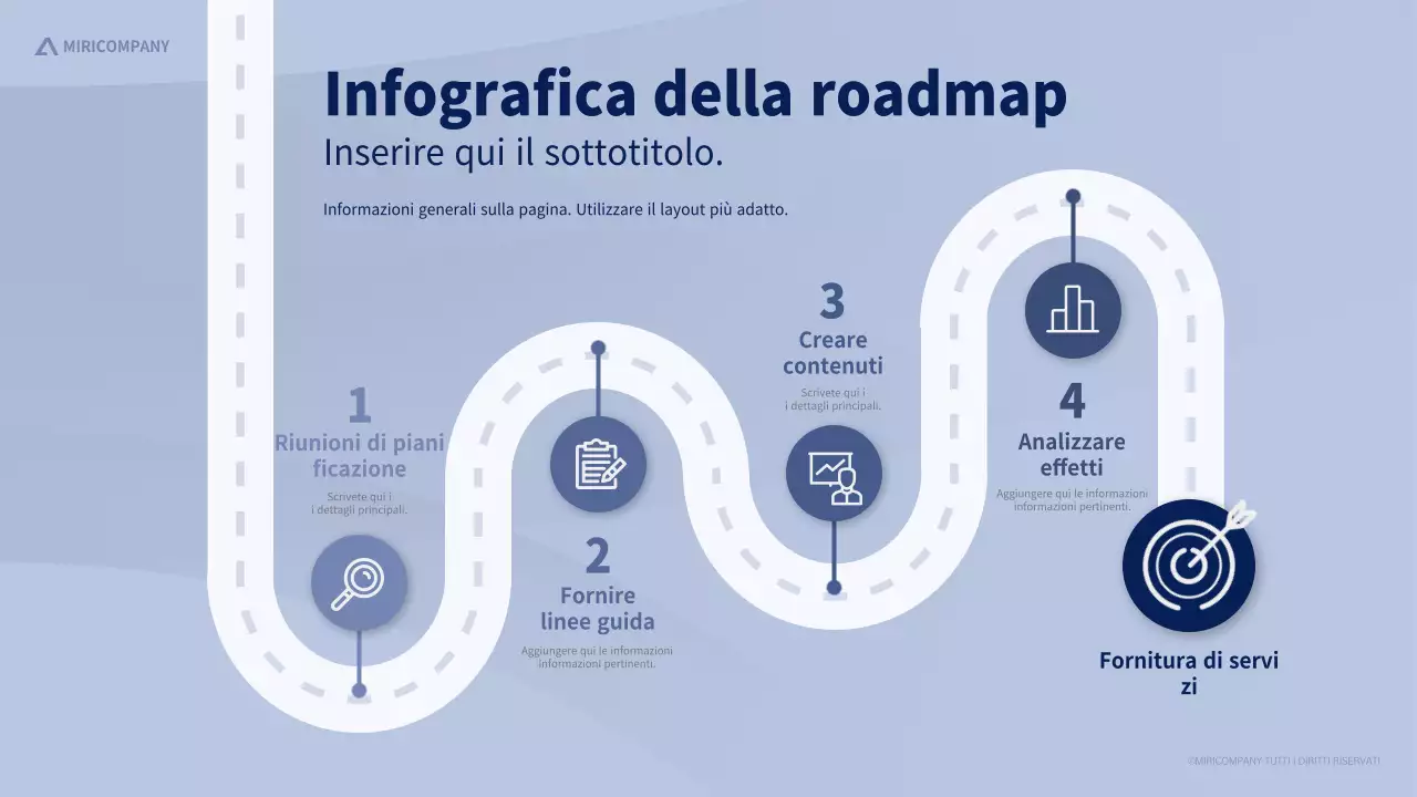 Infografica su roadmap calma e pulita nei toni del blu