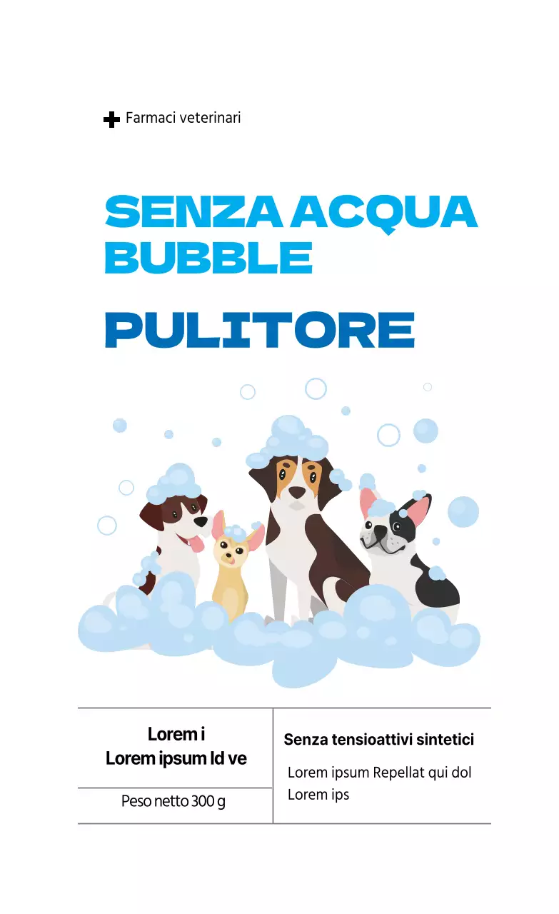 Illustrazione blu Etichetta di shampoo per animali domestici