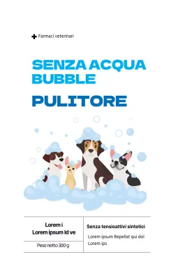 Illustrazione blu Etichetta di shampoo per animali domestici