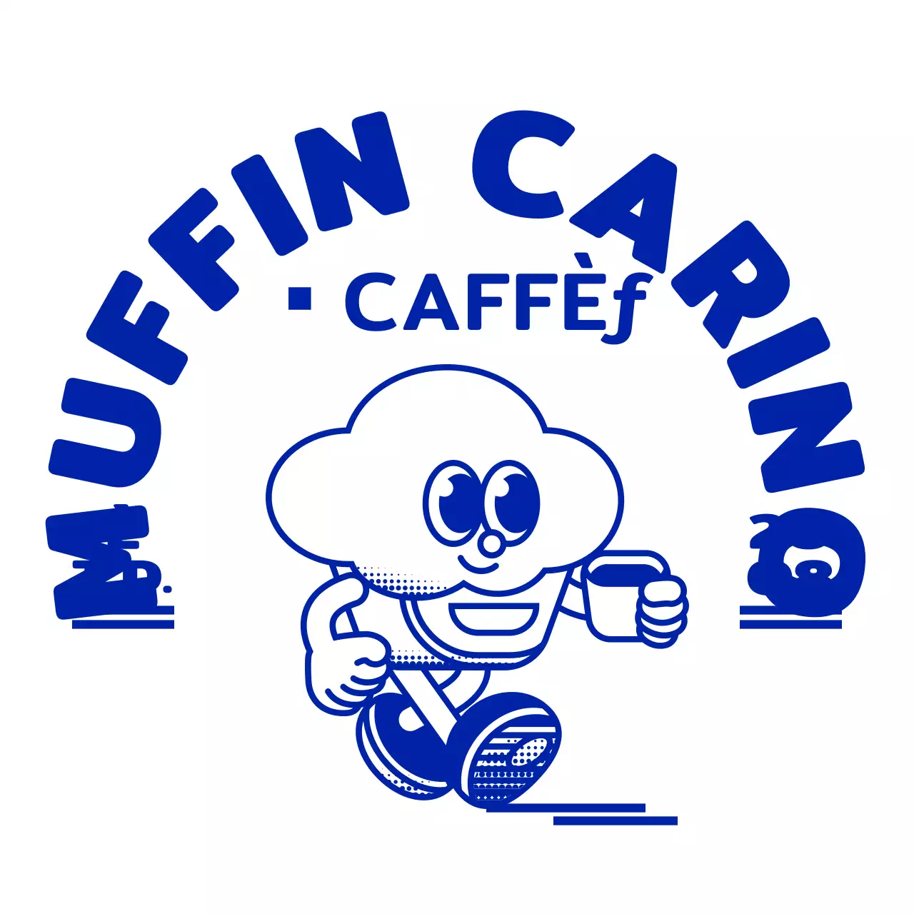 Una semplice e simpatica illustrazione di cupcake in blu navy con un logo emblema in stile caffè