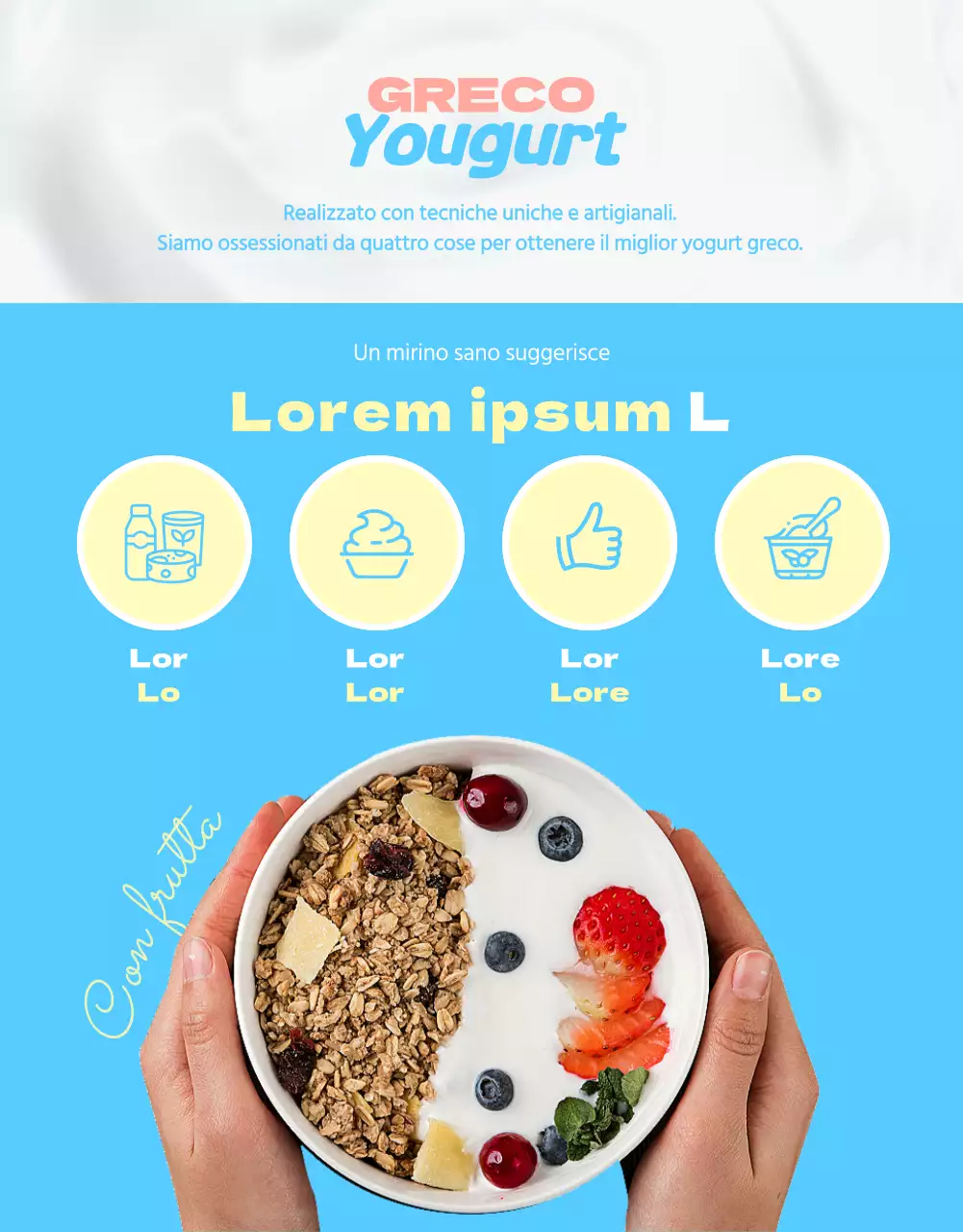 Informazioni sullo yogurt in simpatiche illustrazioni pastello
