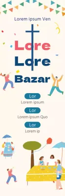 Illustrazione in giallo chiaro di un bazar della chiesa